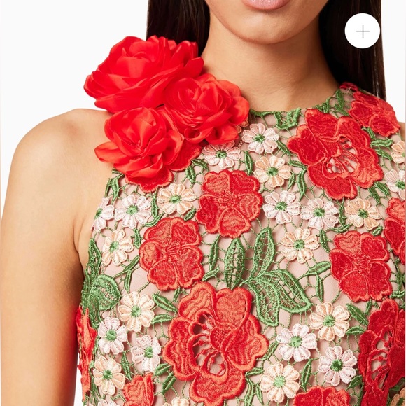 elliatt roselyn red 3d rosette flower lace guipure mini dress size small NEW - Picture 11 of 12